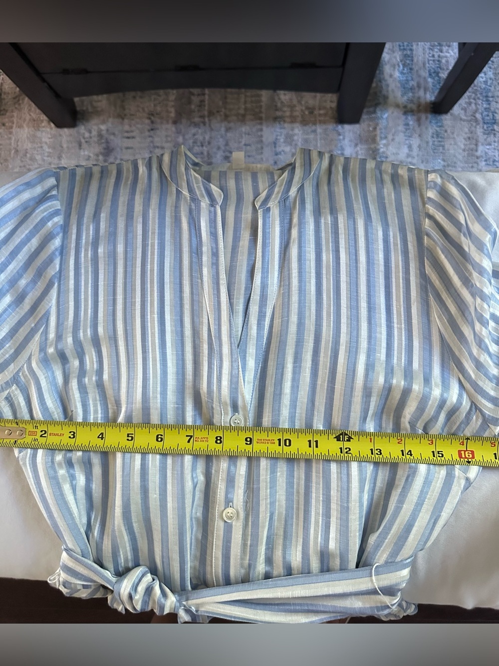 Veronica Beard Jenna Tie Waist Linen Silk Stripe Midi Dress Size 8 Blue White - Picture 14 of 16